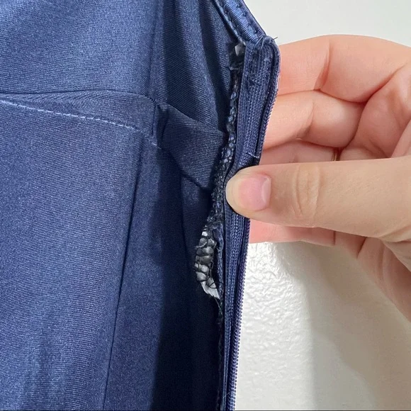 Romwe Women's Elegant One Shoulder Sleeveless Split Hem, Midi Dress Navy Blue L - Picture 12 of 13